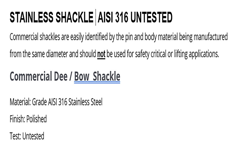 Stainless Steel Dee Shackle Screw Pin Untested