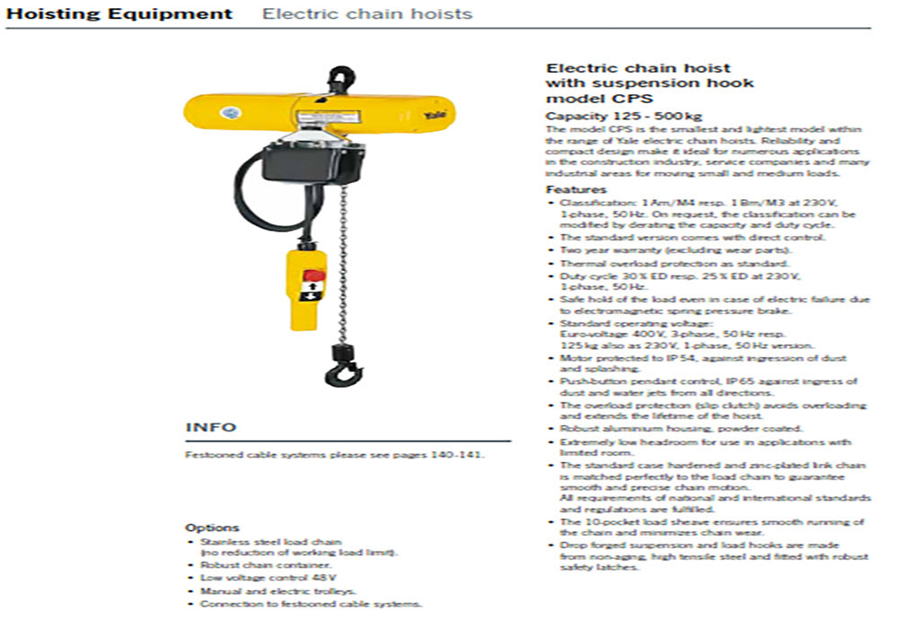 Electric Hoist 125KGS/250KGS YALE 110V