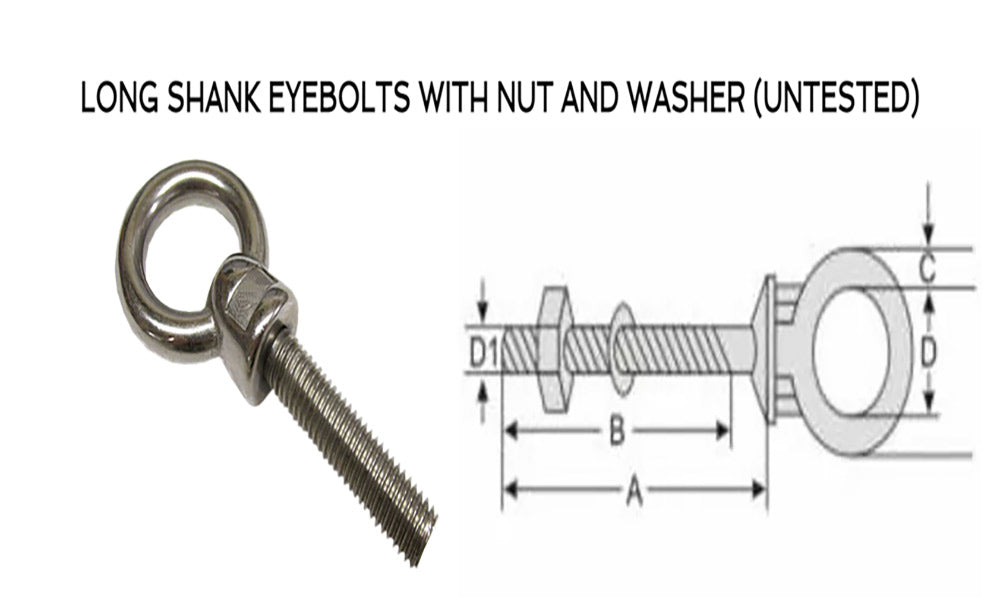 8MM X 100MM STAINLESS EYE BOLT UNTESTED