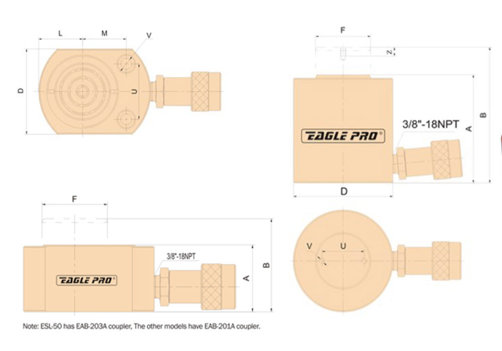 10 TONNE LOW CYLINDER 42MM HEIGHT STROKE 10MM ESL 100