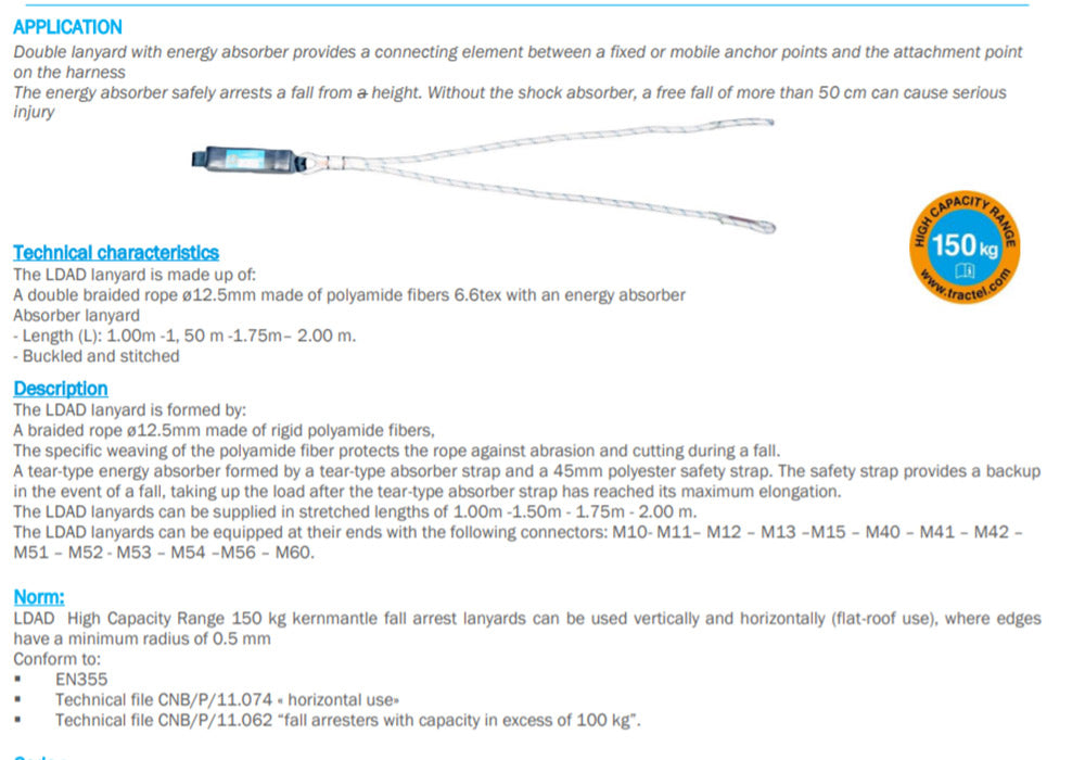 2 LEG LANYARD 1.5M FALL ARREST BELT  SCAFF HOOK LSAD 30 1.5-10-51