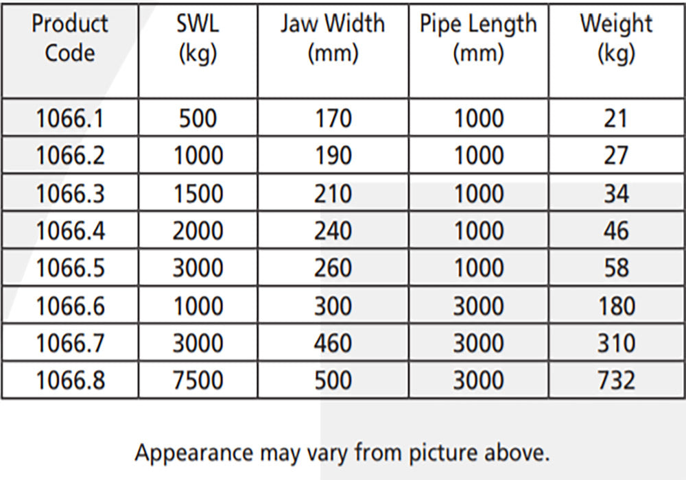Pipe Lifter (Horizontal) 2 Tonne for 1 Meter Pipes