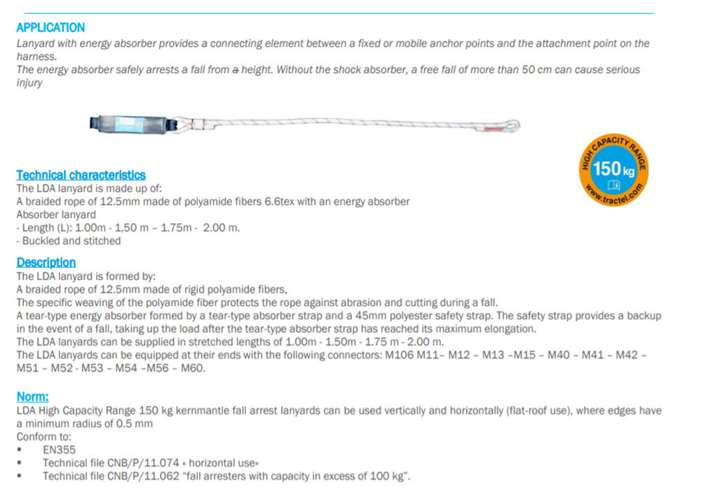 FALL ARREST LANYARD 2M WITH SCAFF HOOK LDA12,5 2 10 51