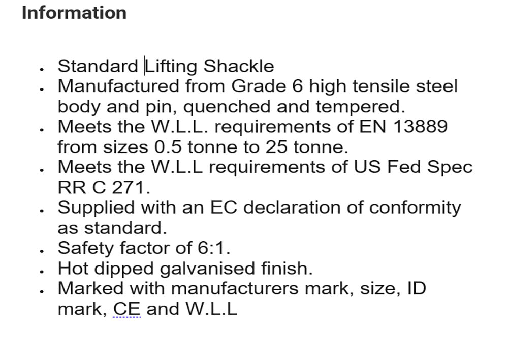 Screw Pin Dee Shackle 3.25 Tonne