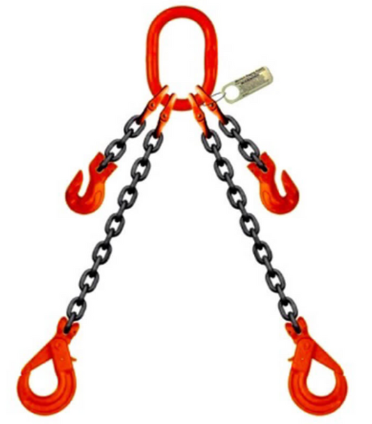 2 LEG CHAIN SLING C/W MASTERLINK SHORTNERS AND SELFLOCKING HOOKS GRADE 80