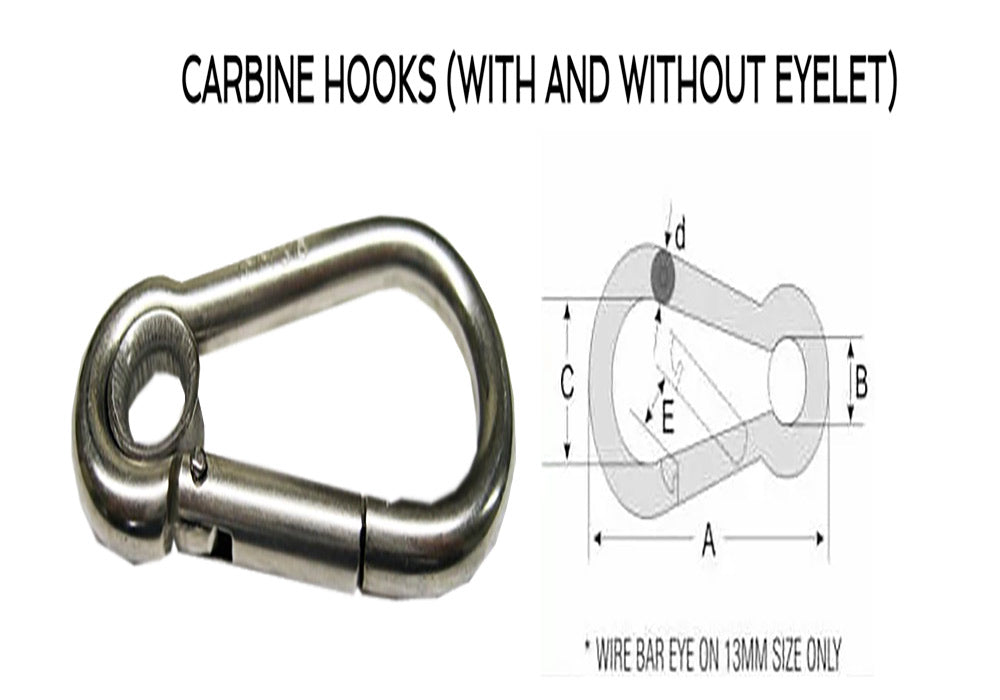 STAINLESS CARBINE HOOKS  WITHOUT EYE LET