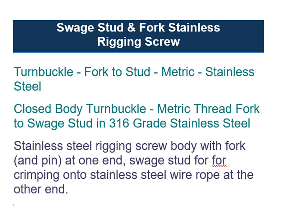 STAINLESS STEEL SWAGE FORK TERMINAL